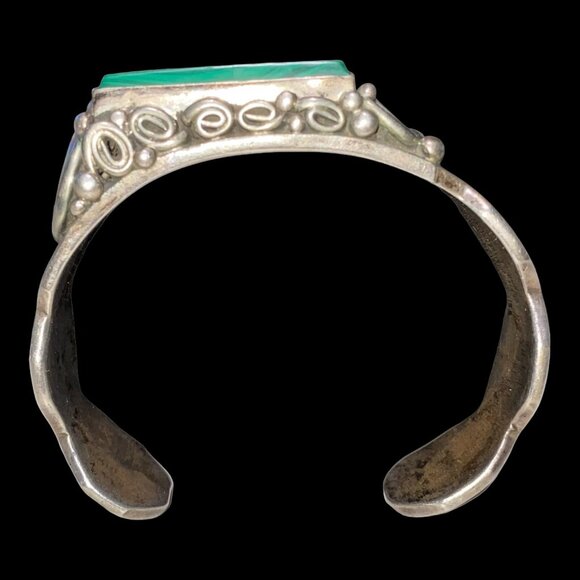 Malachite Cuff 6.25" Bracelet Southwestern Handmade Sterling Silver 925 - Picture 4 of 9